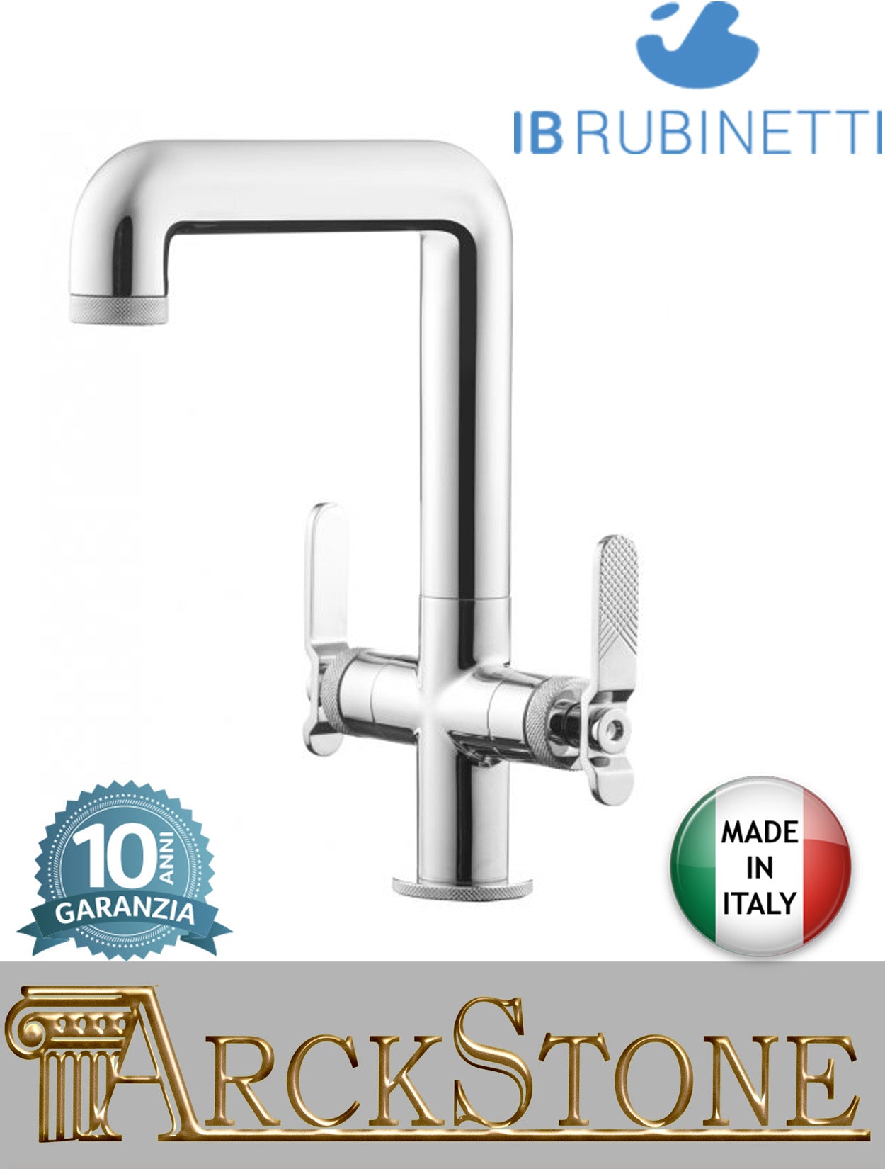 Miscelatore lavabo alto marca IB Rubinetti modello Bold Lever Flat finitura ottone cromato appoggio monoforo completo piletta scarico click-clack bagno due leve piatte rubinetto rubinetteria fontana rivenditore autorizzato campania napoli garanzia 10 anni