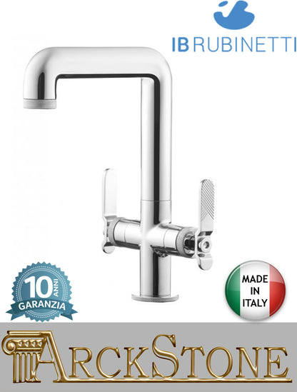Miscelatore lavabo alto marca IB Rubinetti modello Bold Lever Flat finitura ottone cromato appoggio monoforo completo piletta scarico click-clack bagno due leve piatte rubinetto rubinetteria fontana rivenditore autorizzato campania napoli garanzia 10 anni
