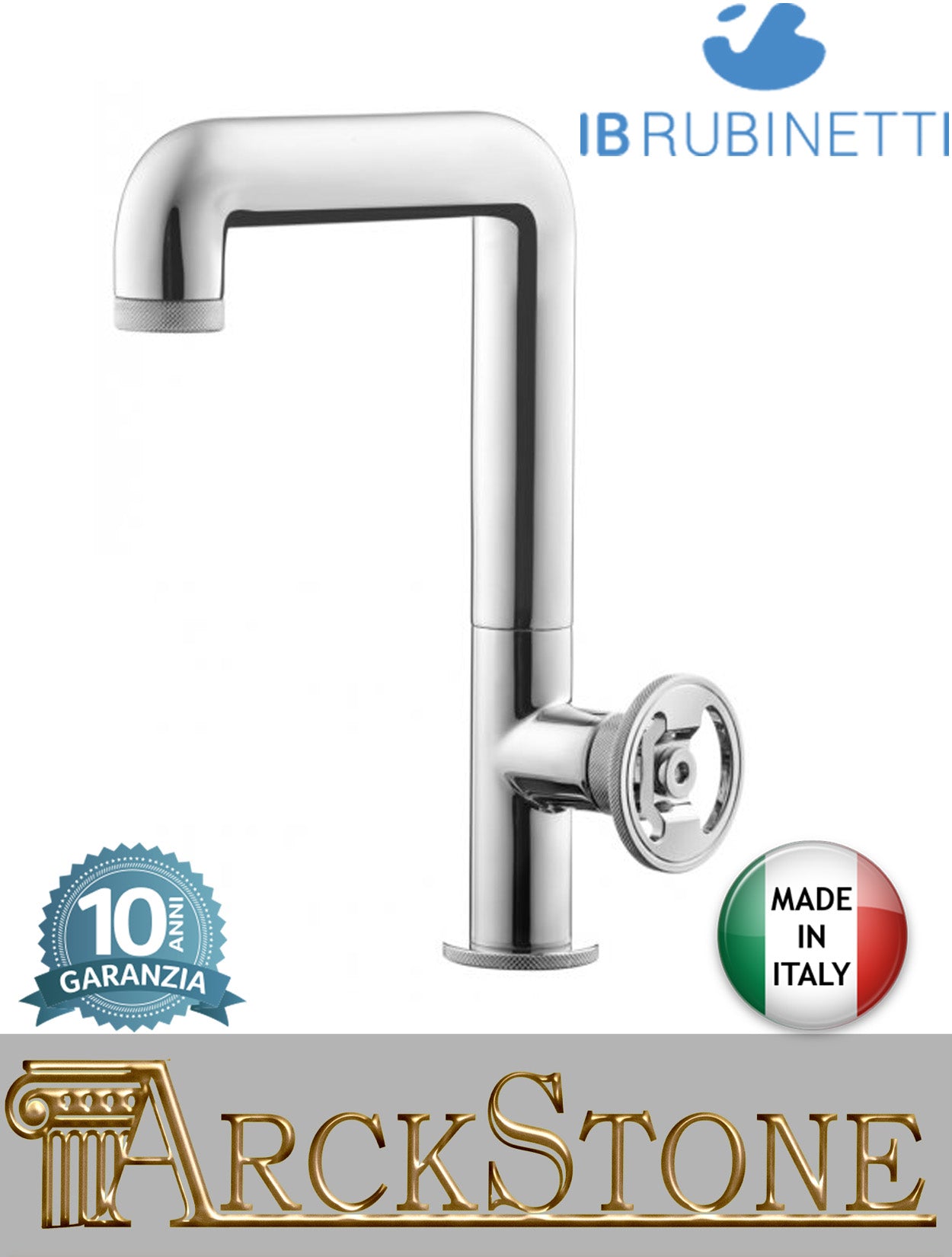 Miscelatore lavabo marca IB Rubinetti modello Bold Round finitura ottone cromato alto appoggio monoforo completo leva tonda piletta scarico click-clack rubinetto rubinetteria fontana rivenditore autorizzato campania napoli garanzia 10 anni made in italy