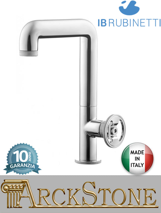 Miscelatore lavabo marca IB Rubinetti modello Bold Round finitura ottone cromato alto appoggio monoforo completo leva tonda piletta scarico click-clack rubinetto rubinetteria fontana rivenditore autorizzato campania napoli garanzia 10 anni made in italy