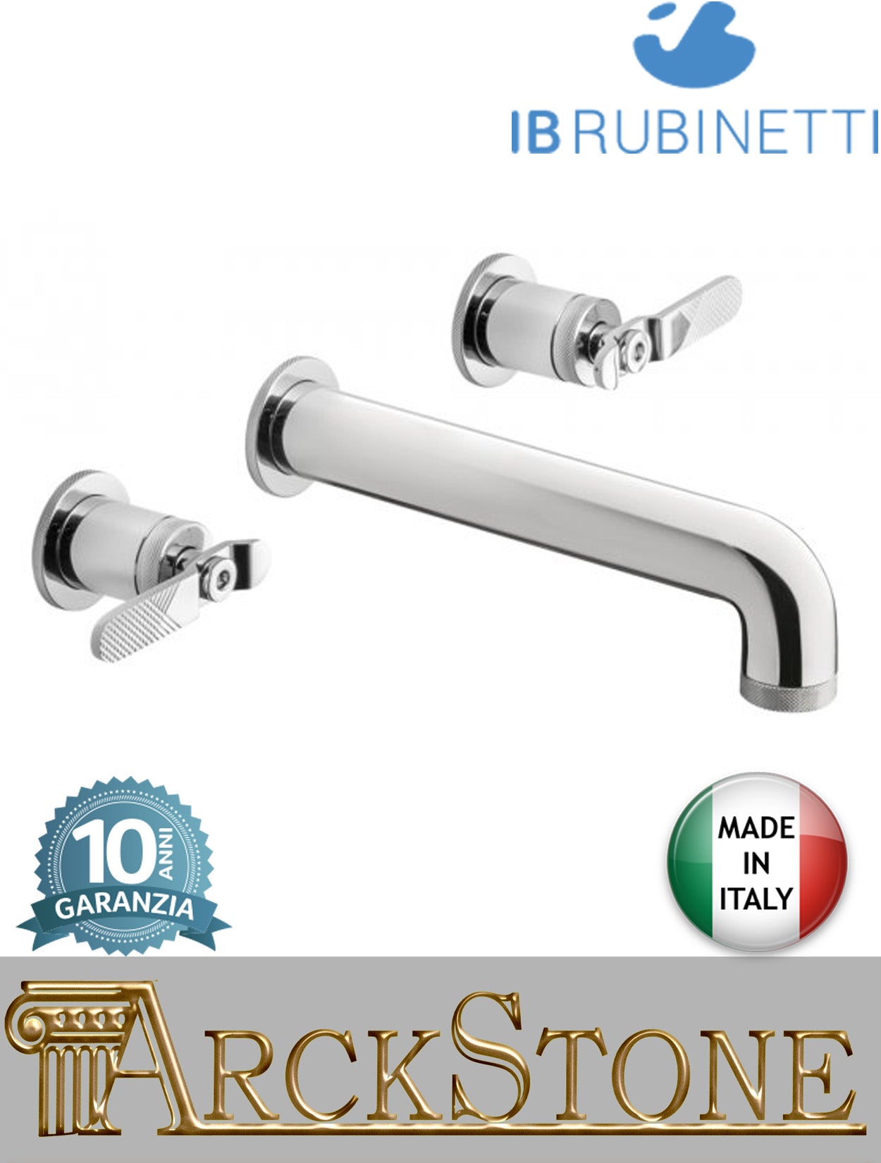 Miscelatore lavabo marca IB Rubinetti modello Bold Lever Flat finitura ottone cromato parete incasso tre fori due leve piatte muro rubinetto rubinetteria fontana cromo mix completo piletta scarico click-clack rivenditore campania napoli garanzia 10 anni