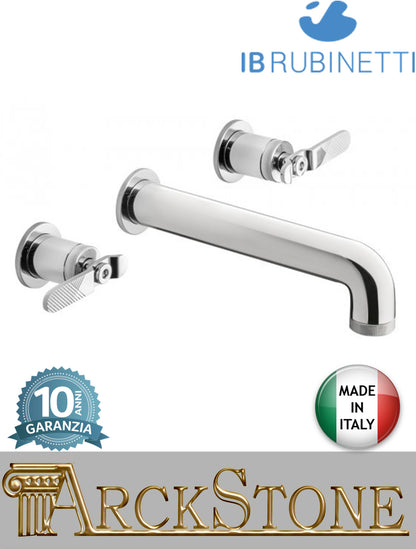 Miscelatore lavabo marca IB Rubinetti modello Bold Lever Flat finitura ottone cromato parete incasso tre fori due leve piatte muro rubinetto rubinetteria fontana cromo mix completo piletta scarico click-clack rivenditore campania napoli garanzia 10 anni