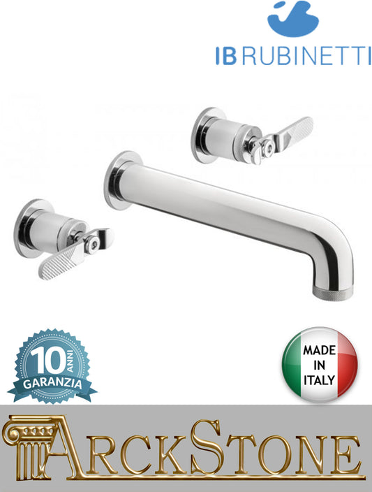 Miscelatore lavabo marca IB Rubinetti modello Bold Lever Flat finitura ottone cromato parete incasso tre fori due leve piatte muro rubinetto rubinetteria fontana cromo mix completo piletta scarico click-clack rivenditore campania napoli garanzia 10 anni