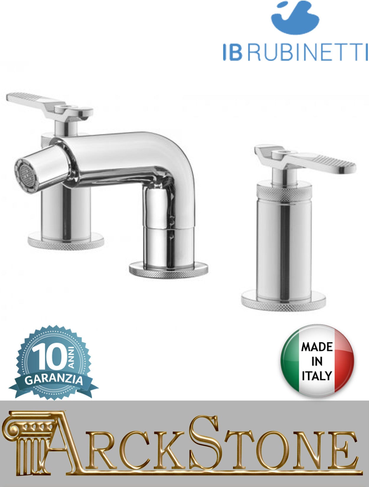 Miscelatore bidet marca IB Rubinetti modello Bold Lever Flat finitura ottone cromato appoggio tre fori due leve piatte rubinetto rubinetteria cromo fontana mix acqua casa bagno completo piletta scarico click-clack garanzia 10 anni qualità made in italy