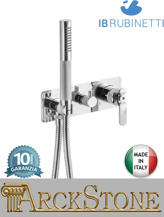 Miscelatore doccia marca IB Rubinetti modello Bold Lever Flat finitura ottone cromato tre vie deviatore incasso parete completo doccetta flessibile attacco leva piatta rubinetteria cromo rubinetto fontana mix bagno garanzia 10 anni qualità made in italy