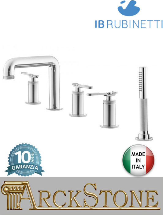 Miscelatore vasca marca IB Rubinetti modello Bold Lever Flat finitura ottone cromato appoggio completo doccetta bordo cinque fori flessibile rubinetteria fontana mix rivenditore autorizzato campania napoli garanzia 10 anni qualità made in italy