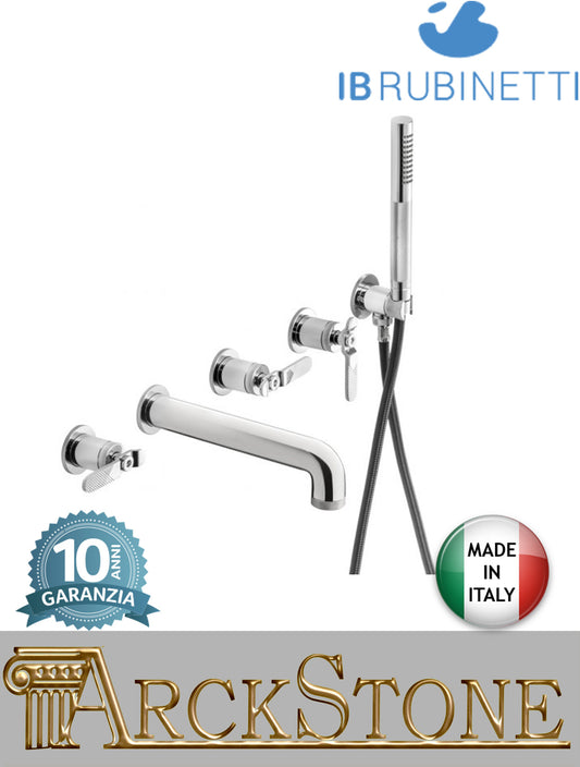 Miscelatore vasca marca IB Rubinetti modello Bold Lever Flat finitura ottone cromato parete bordo cinque fori muro doccetta flessibile attacco leve piatte rubinetteria rubinetto fontana acqua bagno rivenditore autorizzato campania napoli garanzia 10 anni