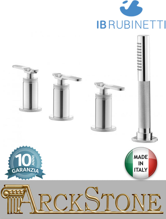 Miscelatore vasca marca IB Rubinetti modello Bold Lever Flat finitura ottone cromato appoggio bordo quattro fori doccetta uscita colonna riempimento bagno rubinetteria acqua rivenditore autorizzato campania napoli garanzia 10 anni qualità made in italy