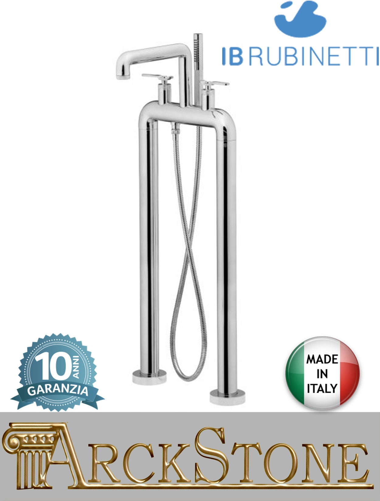 Miscelatore vasca marca IB Rubinetti modello Bold Lever Flat finitura ottone cromato pavimento colonna doccetta flessibile completo bordo rubinetteria rubinetto fontana mix cromo bagno leve piatte rivenditore autorizzato campania napoli garanzia 10 anni 