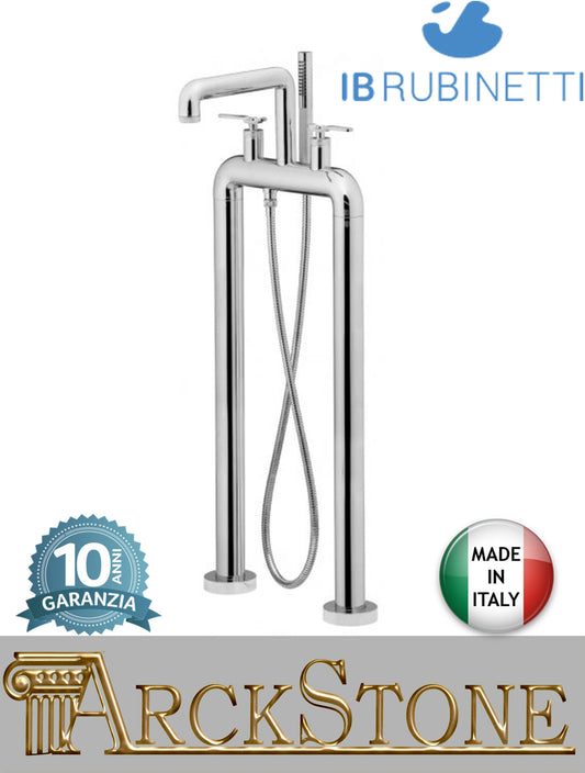 Miscelatore vasca marca IB Rubinetti modello Bold Lever Flat finitura ottone cromato pavimento colonna doccetta flessibile completo bordo rubinetteria rubinetto fontana mix cromo bagno leve piatte rivenditore autorizzato campania napoli garanzia 10 anni 