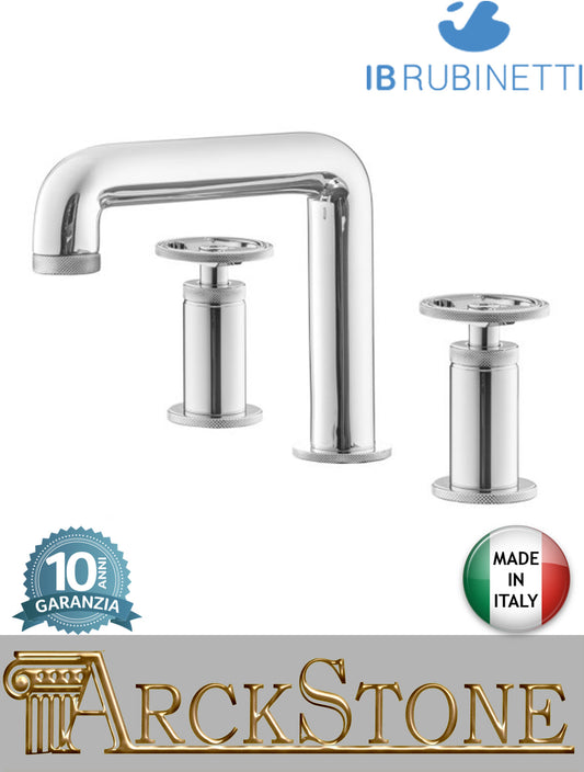 Miscelatore lavabo basso marca IB Rubinetti modello Bold Round finitura ottone cromato appoggio tre fori due leve tonde completo piletta scarico click-clack rubinetto rubinetteria mix fontana bagno rivenditore autorizzato campania napoli garanzia 10 anni
