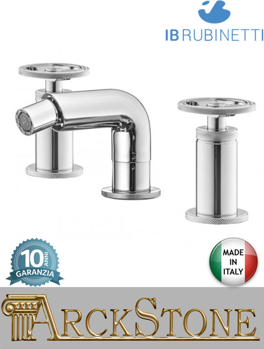 Miscelatore bidet marca IB Rubinetti modello Bold Round finitura ottone cromato appoggio tre fori due leve tonde completo piletta scarico click-clack rubinetto rubinetteria mix fontana acqua bagno rivenditore autorizzato campania napoli garanzia 10 anni