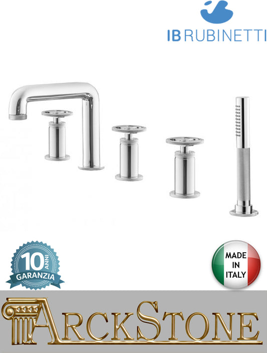 Miscelatore vasca marca IB Rubinetti modello Bold Round finitura ottone cromato appoggio cinque fori leve tonde doccetta rubinetteria rubinetto fontana mix bordo doccia arredo bagno acqua rivenditore autorizzato campania napoli garanzia 10 anni qualità