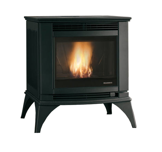 Palazzetti Cesare II Stufa Pellet Aria Ventilata Ecofire Potenza 9,2 kW Solida Struttura Ghisa Nero Vetro Ceramico Sistema Auto Pulizia Portina Autobilanciante Ventilatore Comandi Sfioro Programmabile