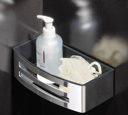 Novellini Cestino Contenitore Porta Oggetti Sganciabile Bagno Metallo Cromato Struttura Acciaio Inossidabile Vaschetta Removibile Interna Plastica Nero 22x7x11 cm