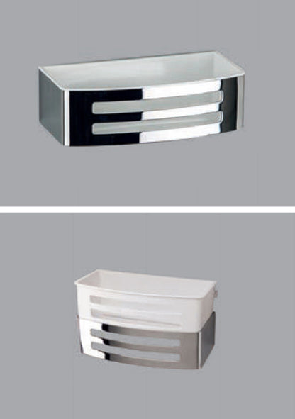 Novellini Cestino Sganciabile Metallo Cromato Vaschetta Contenitore Porta Oggetti Interna Plastica Bianco 22x7x11 cm