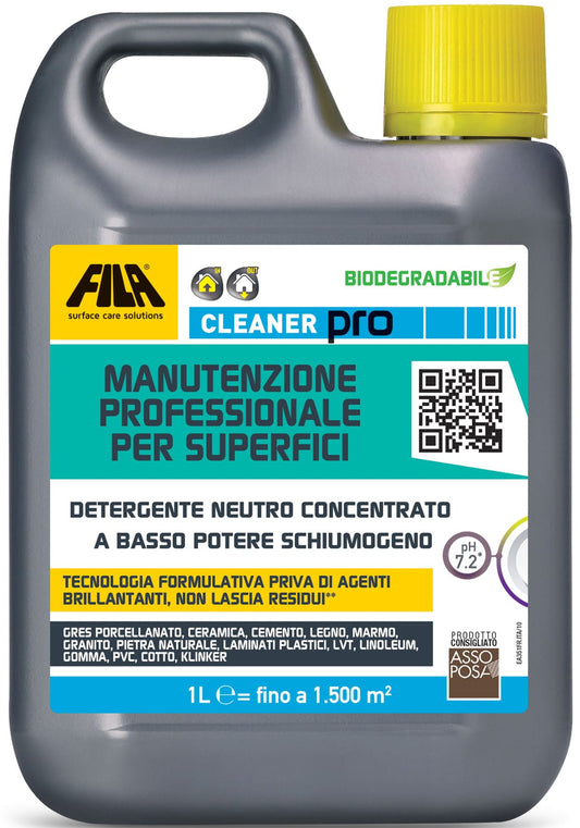 Fila Cleaner FilaCleaner PRO 1 Litro Lt Detergente Concentrato Neutro Pulisce Pavimenti Rivestimenti Ideale per Gres Porcellanato Ceramica Smaltata Cotto Klinker Cemento Legno Pietra Agglomerati Lucidi Laminati Plastici Linoleum Gomma Pvc