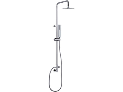 Colonna Doccia Duemmeggi Eco Attrezzata Multifunzione in Ottone Regolabile In Altezza Con Presa Acqua Senza Miscelatore Soffione Inox Slim 316 Quadro 200x200 mm Con Doccetta Quadra In ABS Installazione Parete Frontale Finitura Cromata Made in Italy 5 Anni