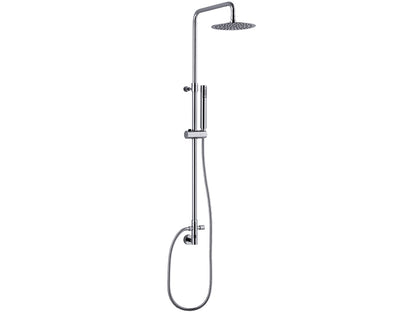 Colonna Doccia Duemmeggi Eco in Ottone, Regolabile In Altezza Con Presa Acqua Soffione Inox Slim 316 Tondo Diametro 200 mm Con Doccetta Tonda In ABS Finitura Cromata