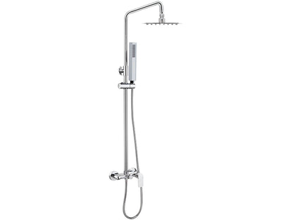 Colonna Doccia Duemmeggi Venere in Ottone, Regolabile In Altezza Con Miscelatore Meccanico Esterno A Tre Uscite Con Soffione Inox Slim 316 Quadro Misura 200x200 mm Con Doccetta Quadra In ABS Installazione Frontale Parete Finitura Cromata