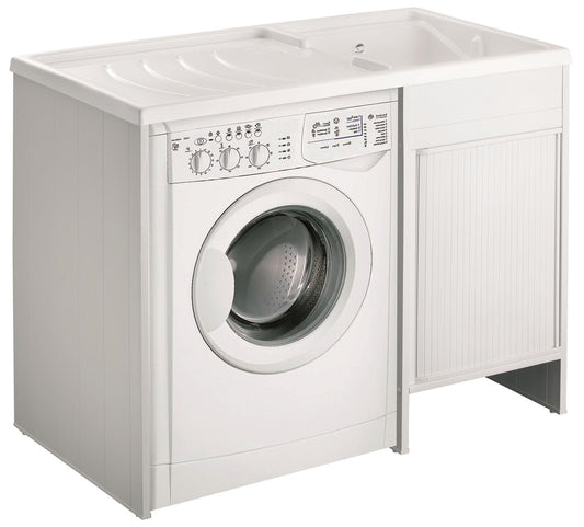 Negrari Kit Esterni Roc Montaggio Lavatoio Coprilavatrice Vasca DX Destra Copri Lavatrice SX Sinistra Bianco Mobile Lavapanni Anta Sportello Scorrevole Serrandina Serranda Lavabo Resistente Acqua Acidi Asse Resina Plastica PVC Interno L109P60 109x60 H92cm