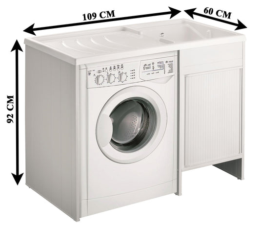 Negrari Kit Esterni Roc Montaggio Lavatoio Coprilavatrice Vasca DX Destra Copri Lavatrice SX Sinistra Bianco Mobile Lavapanni Anta Sportello Scorrevole Serrandina Serranda Lavabo Resistente Acqua Acidi Asse Resina Plastica PVC Interno L109P60 109x60 H92cm