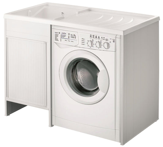 Negrari Kit Esterni Roc Montaggio Lavatoio Copri Lavatrice Vasca Sinistra SX Coprilavatrice Destra DX Bianco Mobile Lavapanni Anta Scorrevole Serrandina Serranda Lavabo Resistente Acqua Acidi Asse Lavaggio Resina Plastica PVC Interno L109P60 109x60 H92 cm