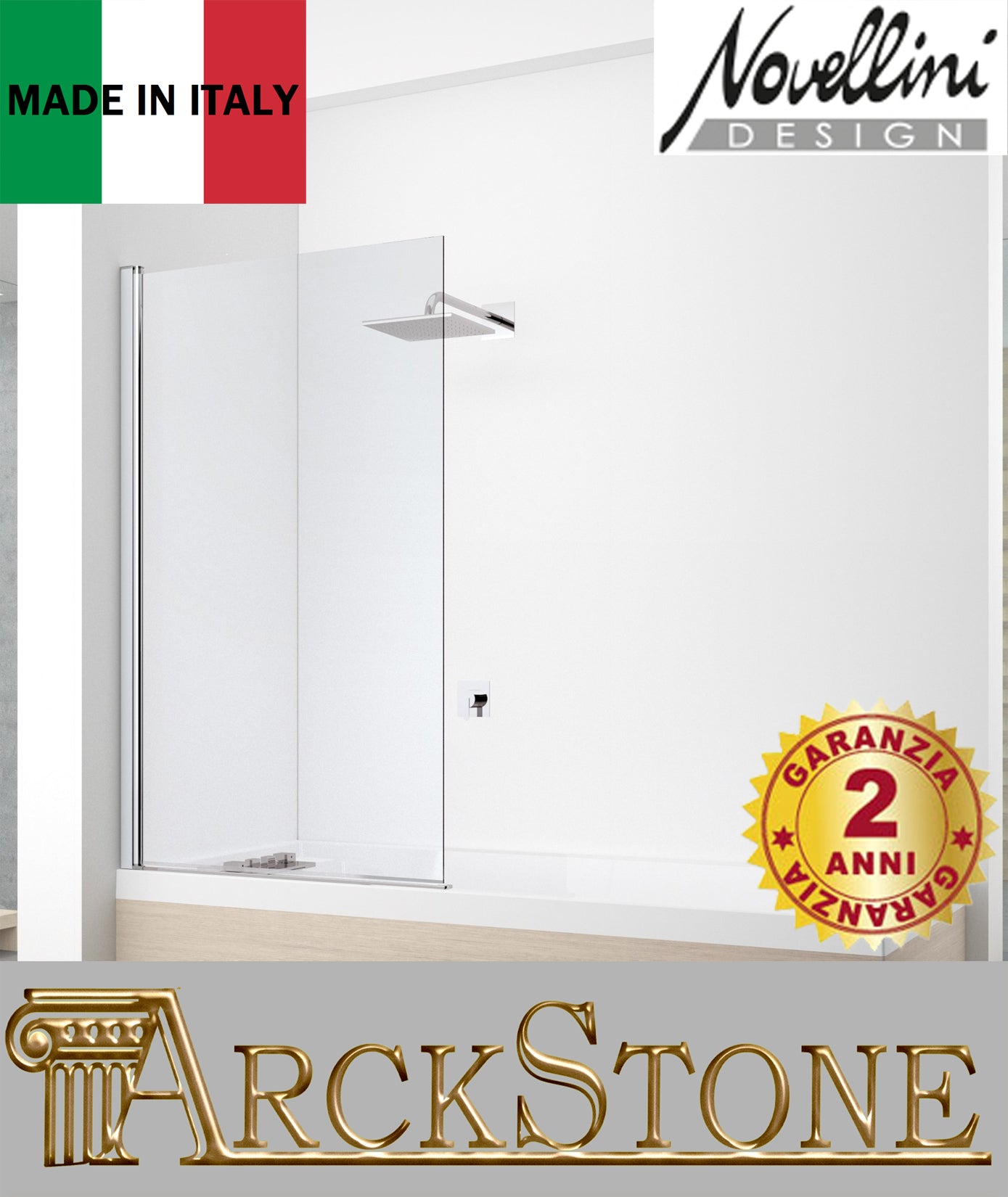 Novellini Young 2.0 1V Sopravasca Anta Girevole 180° Reversibile Vetro Trasparente Profilo Silver Misura 75 Altezza 150 cm 75x150 cm