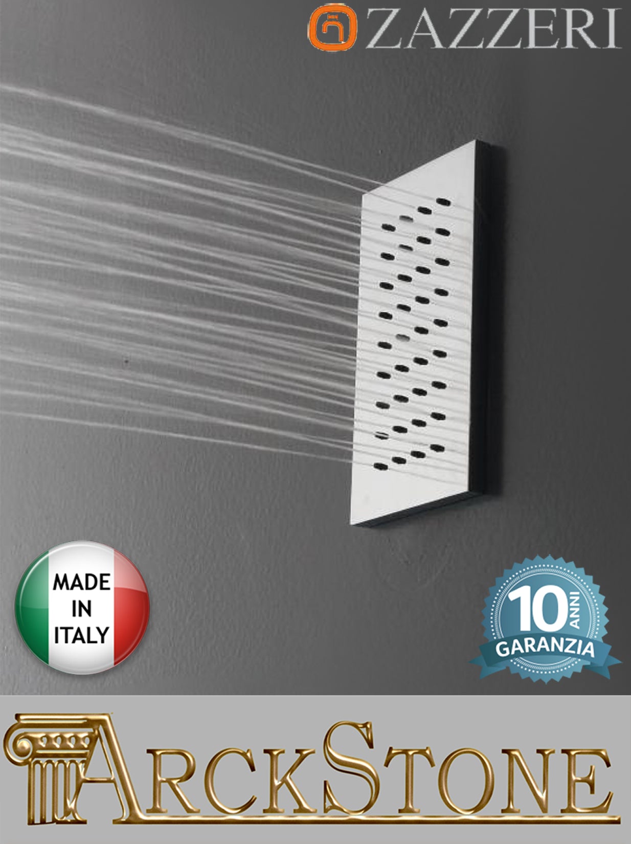 Marca Zazzeri Modello Shirò Soffione Soffioncino Doccia Getto Metallo Cromato Pioggia Parete Muro Anticalcare Misura 180x100 mm Garanzia 10 Anni azienda certificata qualità made in italy 
