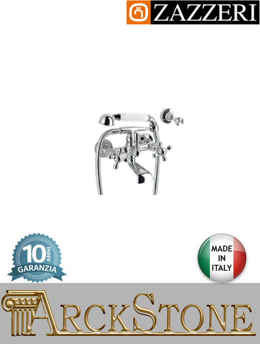 Miscelatore vasca marca Zazzeri modello 802 20020401A00 CRCR finitura ottone cromato parete esterno vitone ceramico 180° attacco doccetta muro mix rubinetteria rubinetto fontana acqua cromo flessibile garanzia 10 anni qualità made in italy