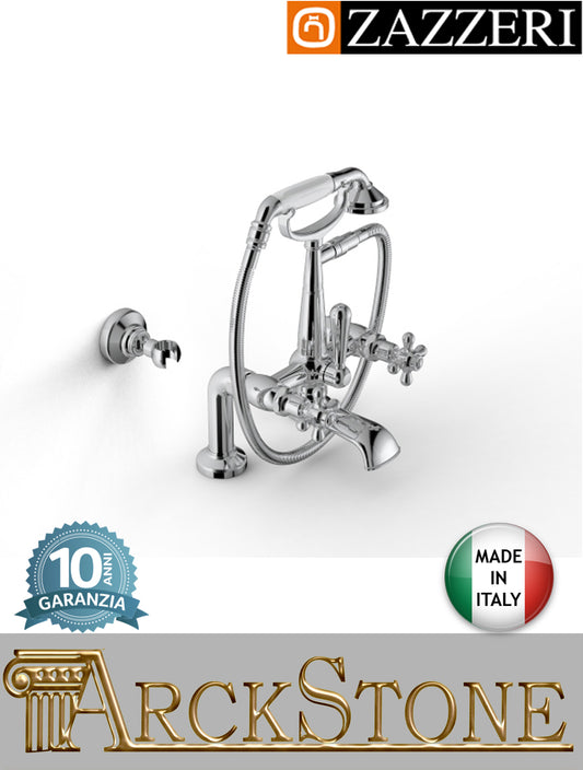 Miscelatore vasca marca Zazzeri modello 800 finitura ottone cromato vitone tradizionale doccetta flessibile attacco piano Victoria appoggio bordo rubinetto rubinetteria fontana garanzia 10 anni qualità made in italy