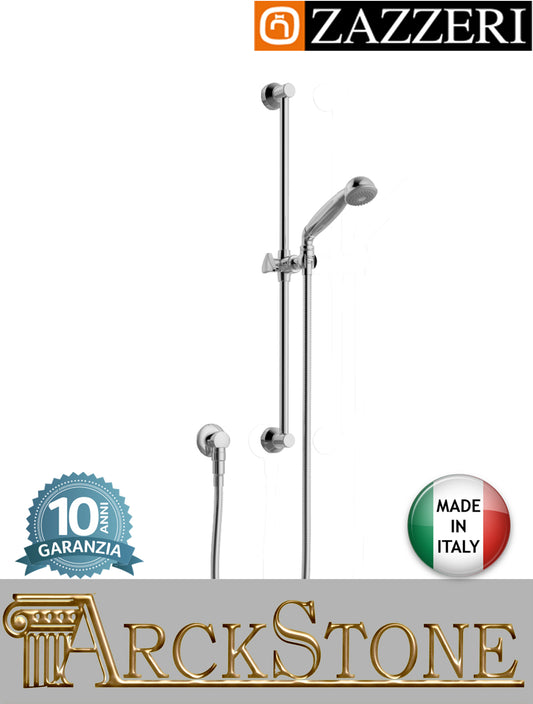 Asta saliscendi marca Zazzeri modello 800 finitura ottone cromato parete doccetta flessibile attacco muro rubinetteria acqua arredo bagno arredamento casa azienda certificata garanzia 10 anni qualità made in italy