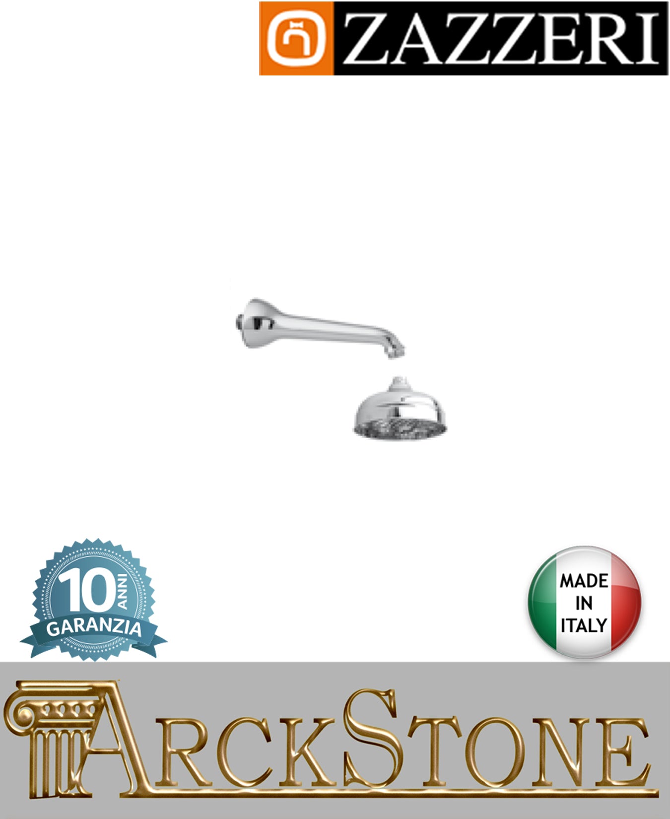 Zazzeri modello 800 Braccio doccia 180 mm soffione Ø120 mm marca finitura metallo cromato parete muro rubinetteria acqua arredamento casa home arredo bagno azienda design classico garanzia 10 anni qualità made in italy