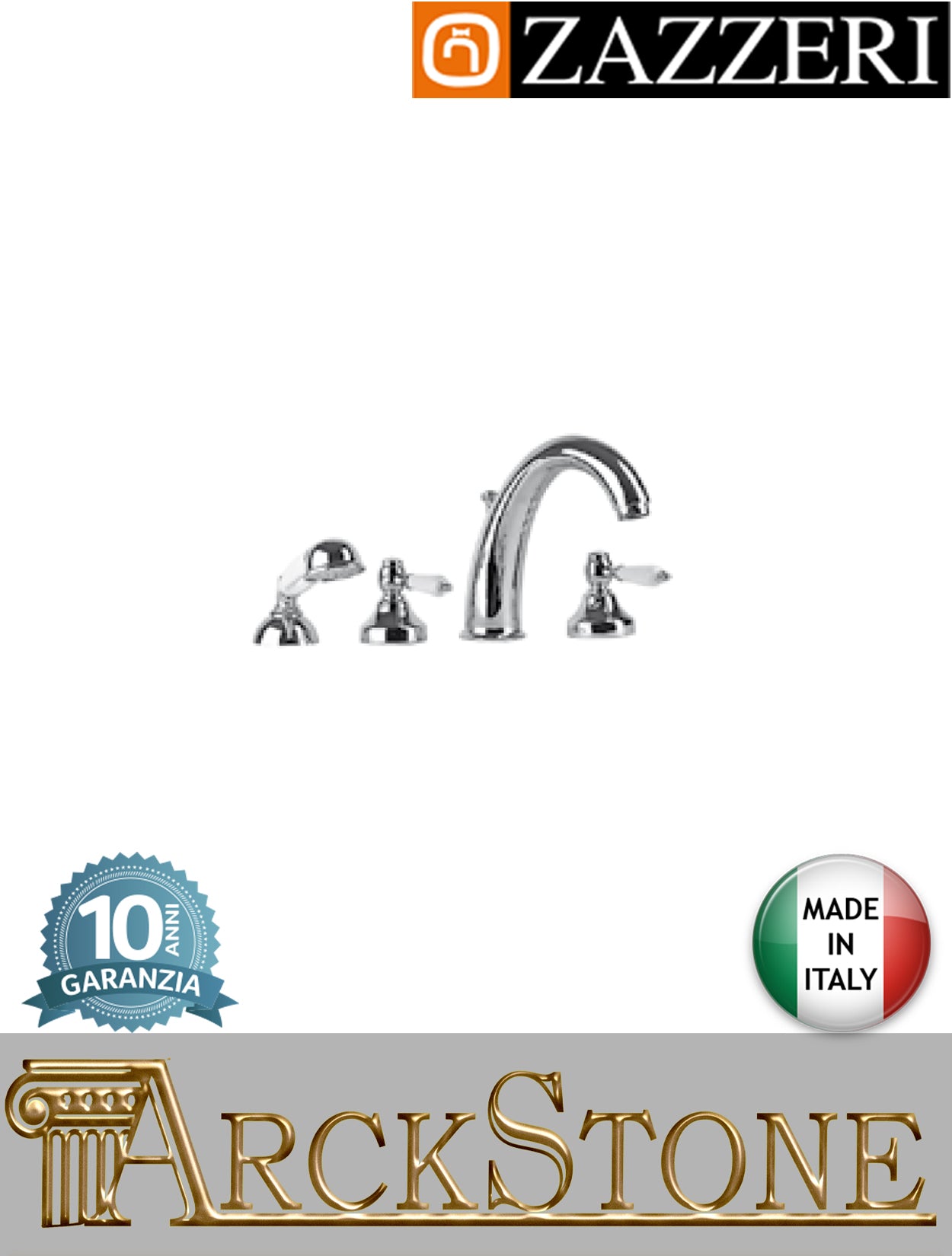 Miscelatore gruppo vasca marca Zazzeri modello 803 finitura ottone cromato appoggio bordo 4 quattro fori rubinetto rubinetteria mix fontana doccetta flessibile casa piano vitone ceramico 90° deviatore garanzia 10 anni qualità made in italy