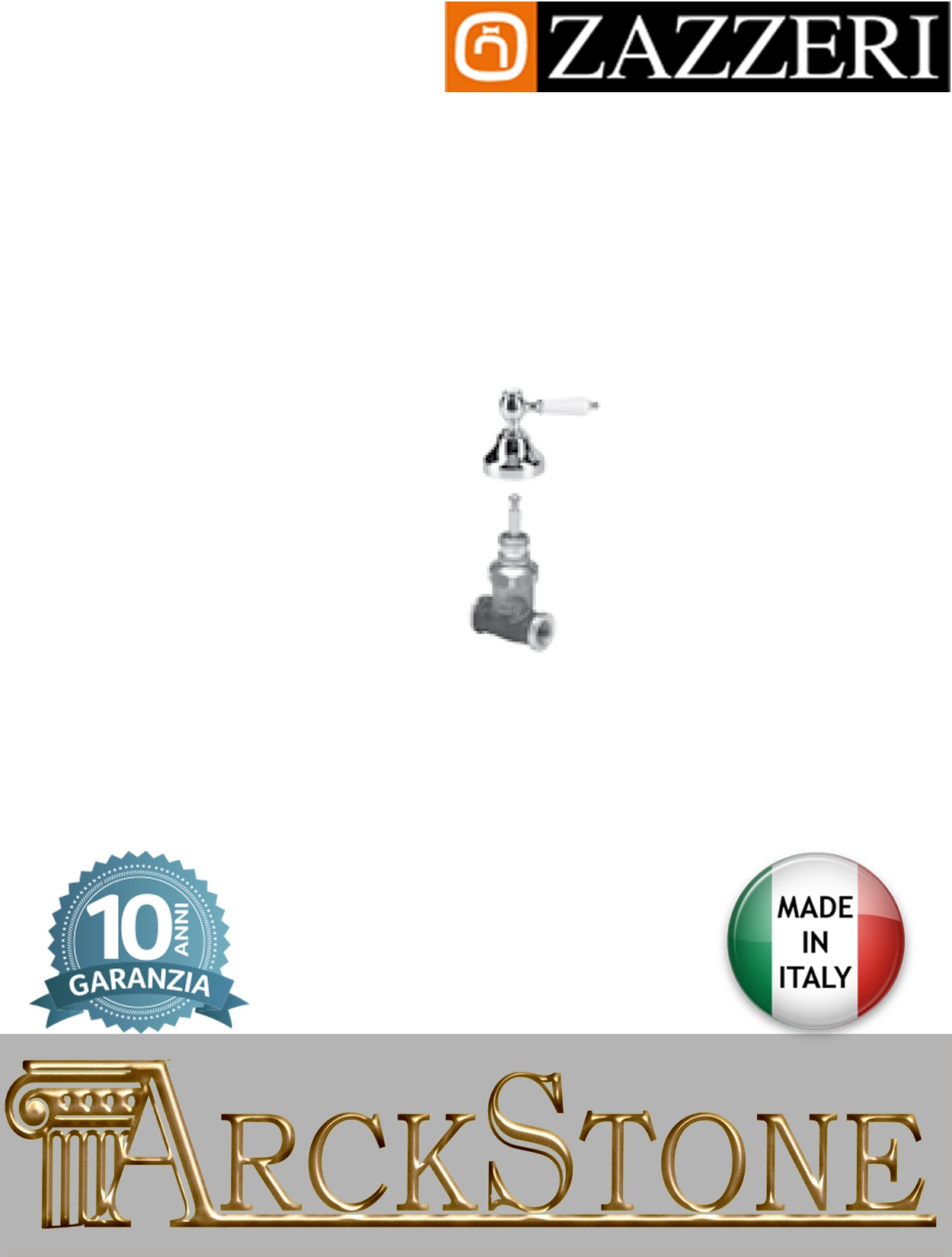 Rubinetto arresto marca Zazzeri modello 803 finitura ottone cromato incasso completo vitone ceramico 90° apertura DX G 1/2" COLD leva ceramica bianca rubinetteria arredo bagno arredamento casa autorizzato garanzia 10 anni qualità made in italy