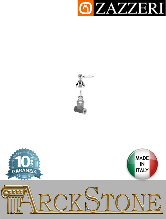 Rubinetto arresto marca Zazzeri modello 803 finitura ottone cromato incasso completo vitone ceramico 90° apertura SX G 1/2" NEUTRA leva ceramica bianca rubinetteria arredo bagno arredamento autorizzato garanzia 10 anni qualità made in italy