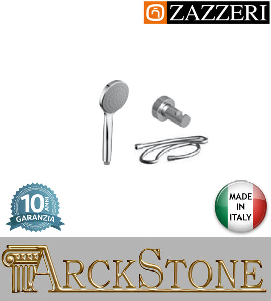 Set doccia doccetta Ø 100 mm marca Zazzeri modello Shower Unix completo finitura cromata supporto muro flessibile PVC anticalcare parete arredamento bagno cromo garanzia 10 anni azienda qualità made in italy 