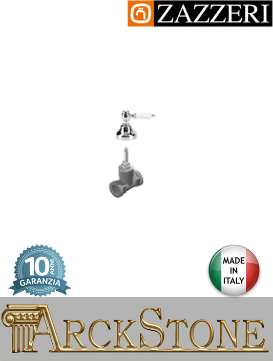 Rubinetto arresto marca Zazzeri modello 803 finitura ottone cromato incasso completo vitone ceramico 90° apertura DX G 3/4" NEUTRA leva ceramica bianca rubinetteria arredo bagno arredamento autorizzato garanzia 10 anni qualità made in italy