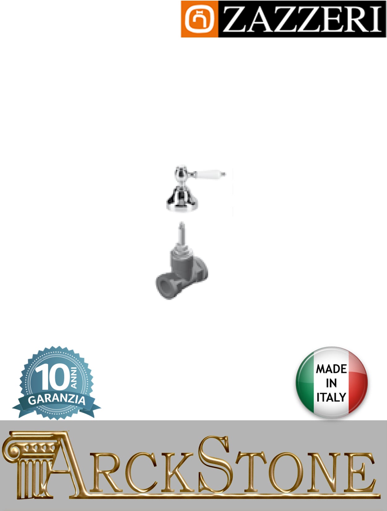 Rubinetto arresto marca Zazzeri modello 803 finitura ottone cromato incasso completo vitone ceramico 90° apertura SX G 3/4" NEUTRA leva ceramica bianca rubinetteria arredo bagno arredamento autorizzato garanzia 10 anni qualità made in italy