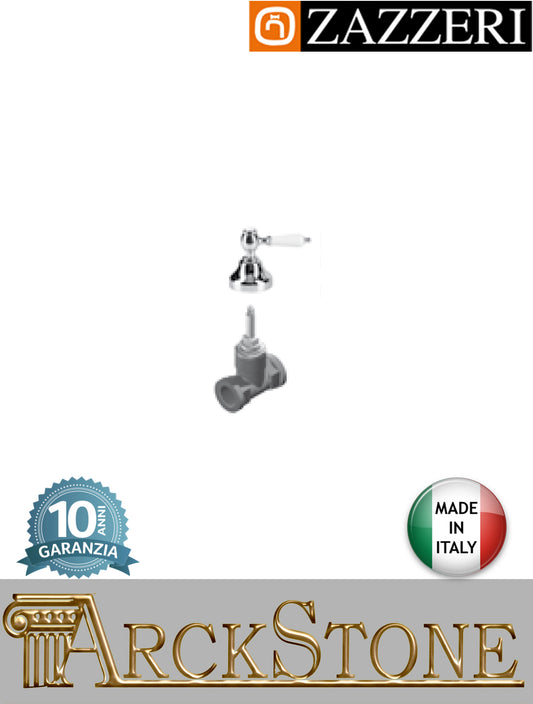 Rubinetto arresto marca Zazzeri modello 803 finitura ottone cromato incasso completo vitone ceramico 90° apertura SX G 3/4" HOT leva ceramica bianca rubinetteria arredo bagno arredamento autorizzato garanzia 10 anni qualità made in italy