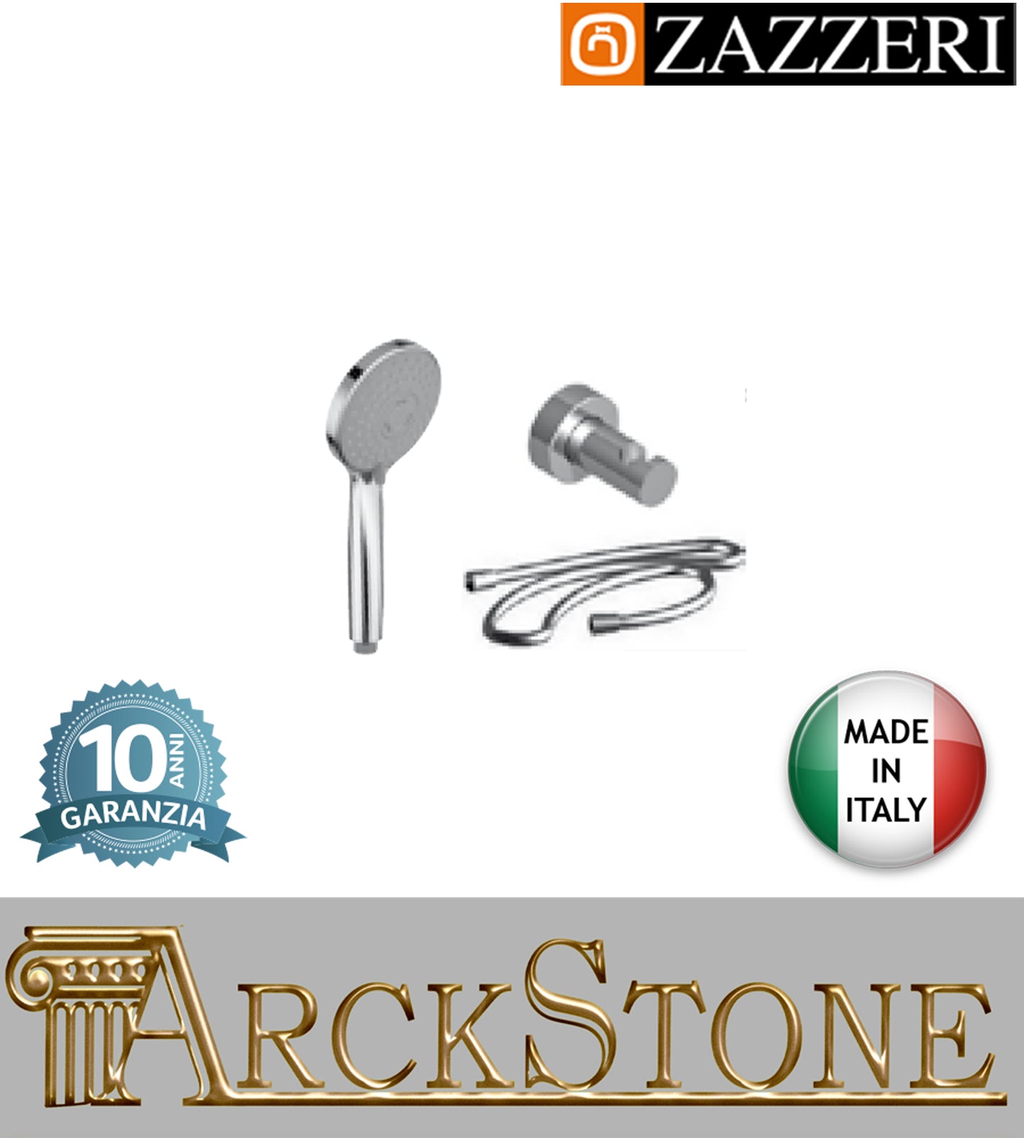 Set doccia doccetta Ø115 mm marca Zazzeri modello Shower Unix completo finitura cromata tre funzioni supporto flessibile PVC anticalcare parete arredamento bagno cromo garanzia 10 anni azienda qualità made in italy