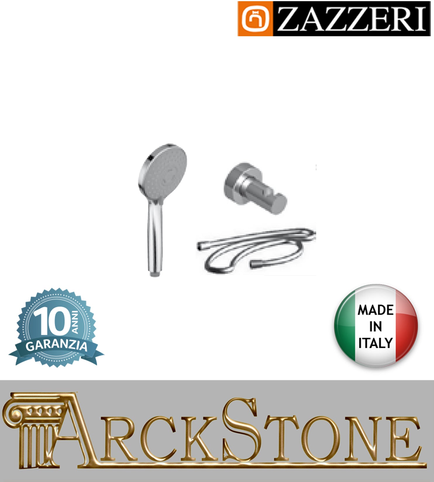 Set doccia doccetta Ø115 mm marca Zazzeri modello Shower Unix completo finitura cromata tre funzioni supporto flessibile PVC anticalcare parete arredamento bagno cromo garanzia 10 anni azienda qualità made in italy