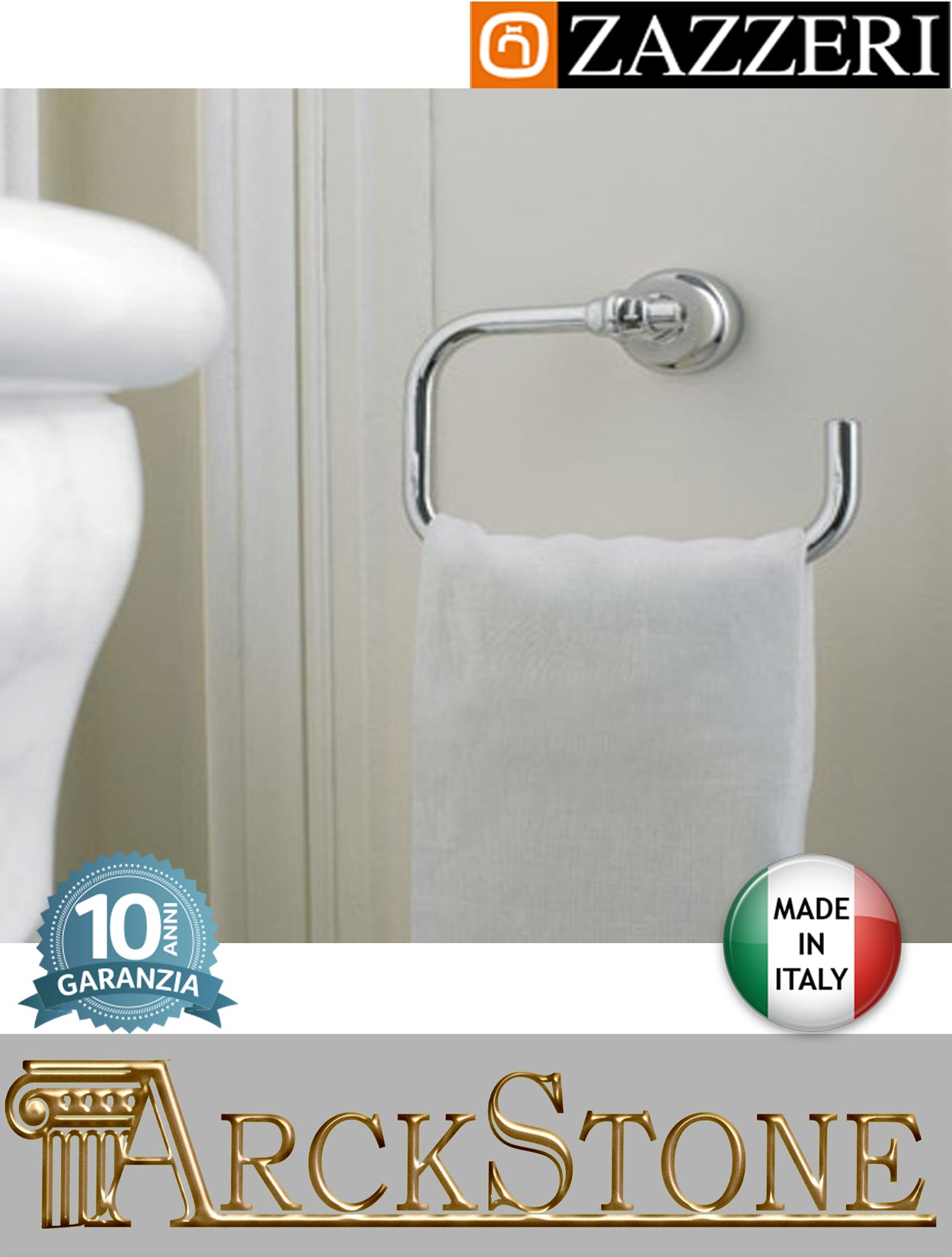 Porta asciugamano marca Zazzeri modello 800 finitura cromata mm H160 L220 P95 parete anello muro arredamento casa home arredo bagno accessori azienda certificata acqua garanzia 10 anni qualità made in italy