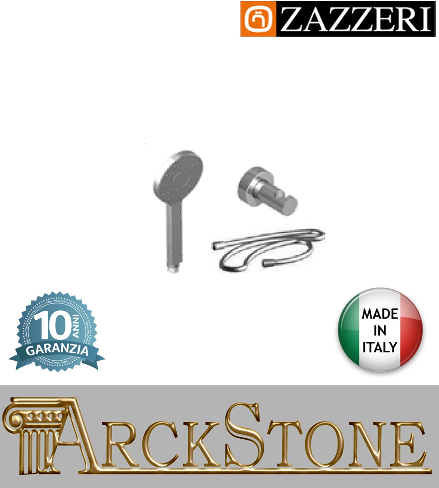 Set doccia doccetta Ø105 mm marca Zazzeri modello Shower Unix completo finitura cromata areata supporto flessibile PVC anticalcare parete arredamento bagno cromo garanzia 10 anni azienda qualità made in italy
