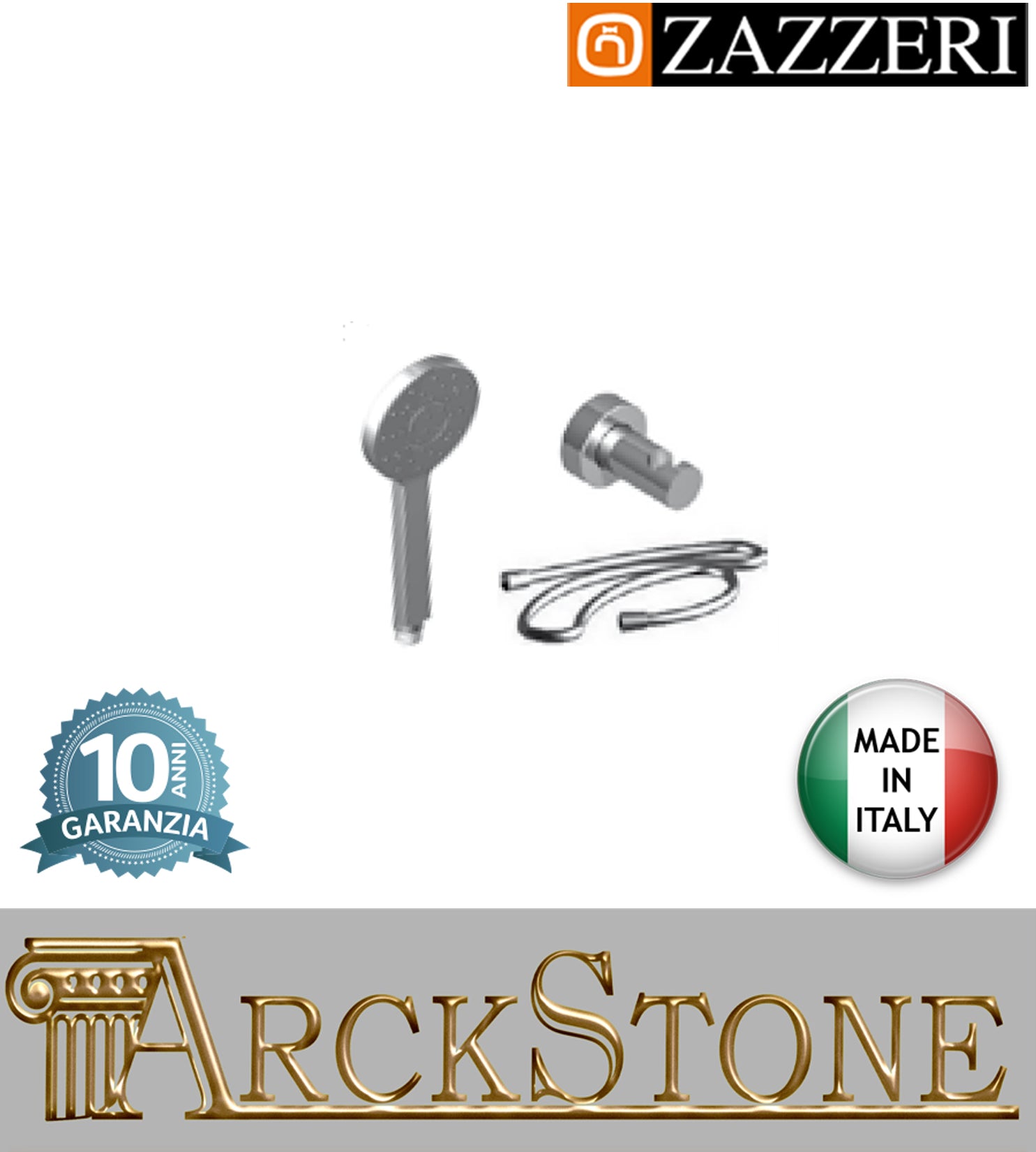 Set doccia doccetta Ø105 mm marca Zazzeri modello Shower Unix completo finitura cromata areata supporto flessibile PVC anticalcare parete arredamento bagno cromo garanzia 10 anni azienda qualità made in italy