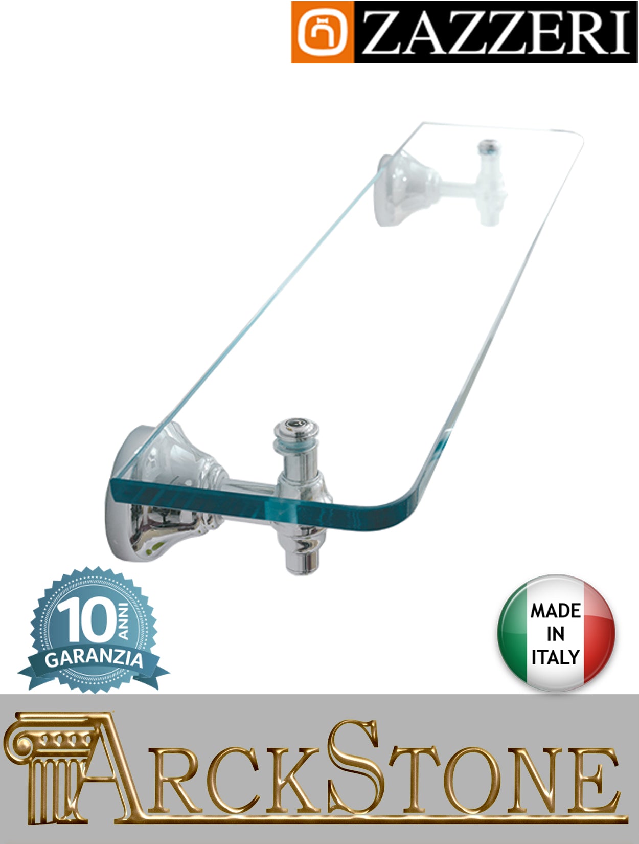 Mensola vetro marca Zazzeri modello 800 finitura supporti cromata parete mm H90 L400 P150 muro accessori bagno arredamento casa home azienda certificata garanzia 10 anni qualità made in italy