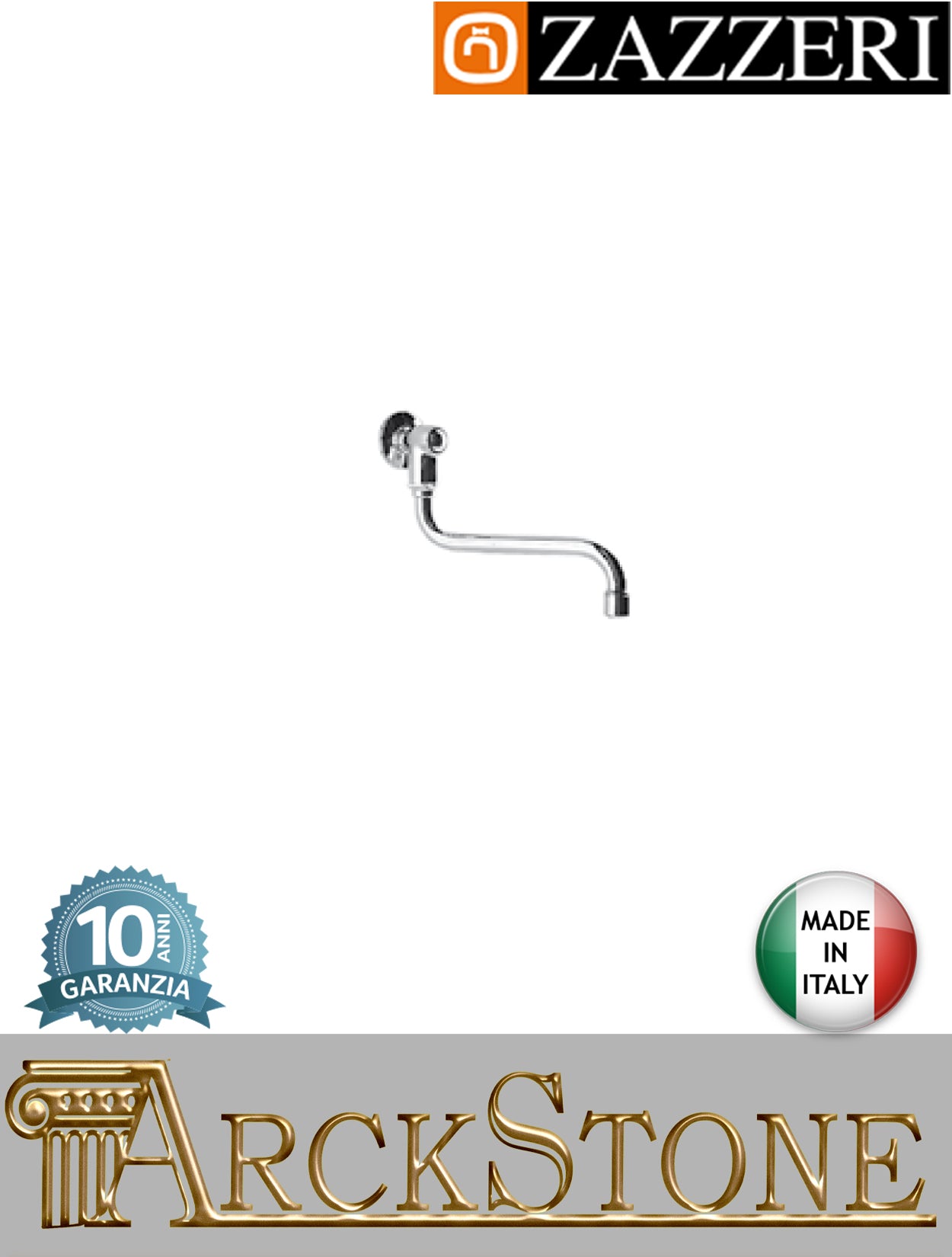 Getto lavello lavatoio marca Zazzeri modello Unix Lunghezza 235 mm finitura ottone cromato senza miscelatore parete collo girevole incasso rubinetto rubinetteria fontana muro acqua arredo bagno garanzia 10 anni qualità made in italy