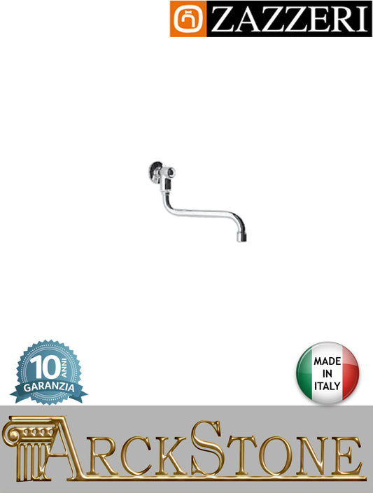 Getto lavello lavatoio marca Zazzeri modello Unix Lunghezza 235 mm finitura ottone cromato senza miscelatore parete collo girevole incasso rubinetto rubinetteria fontana muro acqua arredo bagno garanzia 10 anni qualità made in italy