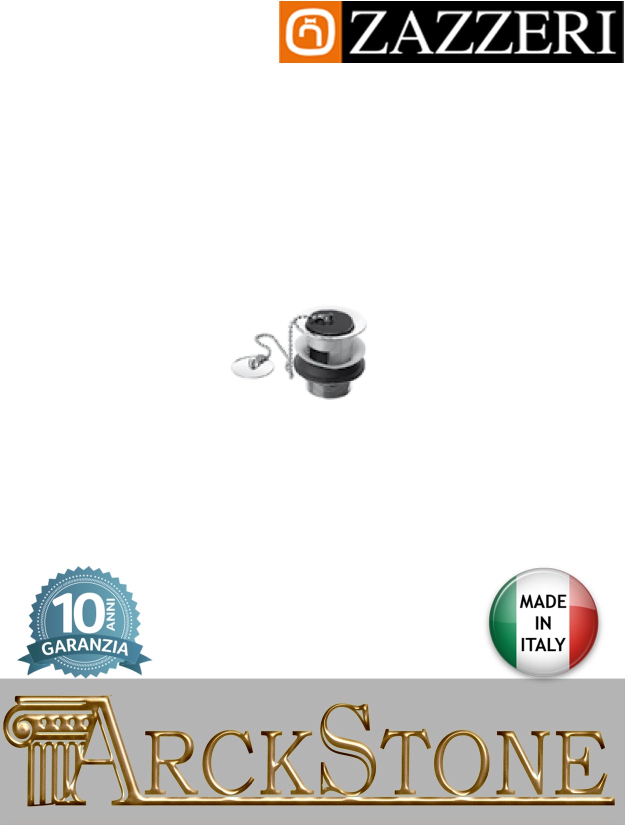 Piletta scarico marca Zazzeri modello Unix finitura cromata tappo gomma catena arredamento casa home acqua arredo bagno azienda certificata garanzia 10 anni qualità made in italy