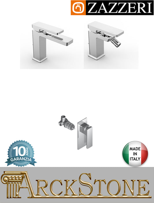 Rubinetteria bagno completa marca Zazzeri modello Qquadro finitura ottone cromato miscelatore lavabo bidet doccia appoggio incasso parete muro rubinetto fontana acqua piletta scarico arredo monoforo garanzia 10 anni qualità made in italy
